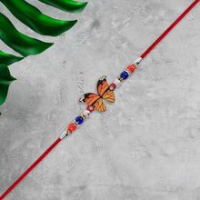 Vibrant Butterfly Rakhi With Colorful Beads  Red Mauli Thread