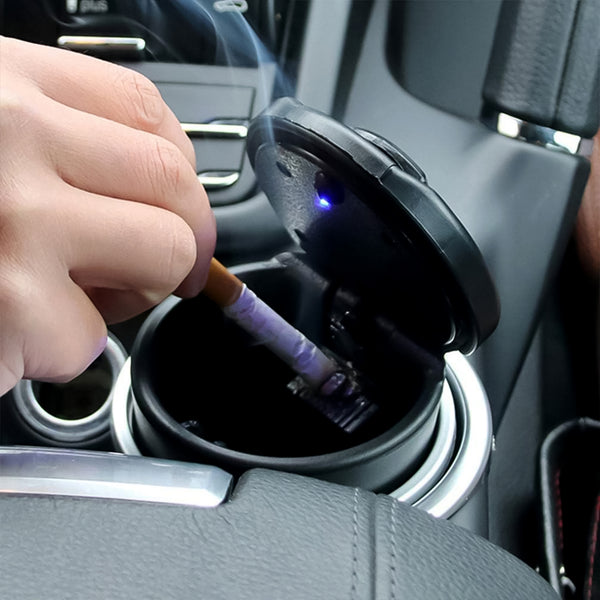 Portable Car Ashtray With Lid And Blue Led Light (1 Pc  With Color Box)